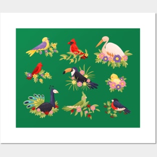 birds sitting on branches collection Posters and Art